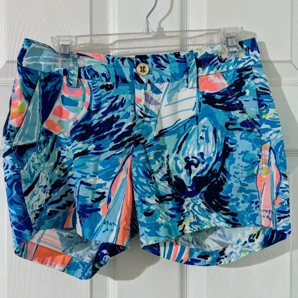 Lilly Pulitzer Callahan Sparkling Blue Hey Bay Sailboat Twill Shorts Sz. 00 XS - Picture 3 of 8